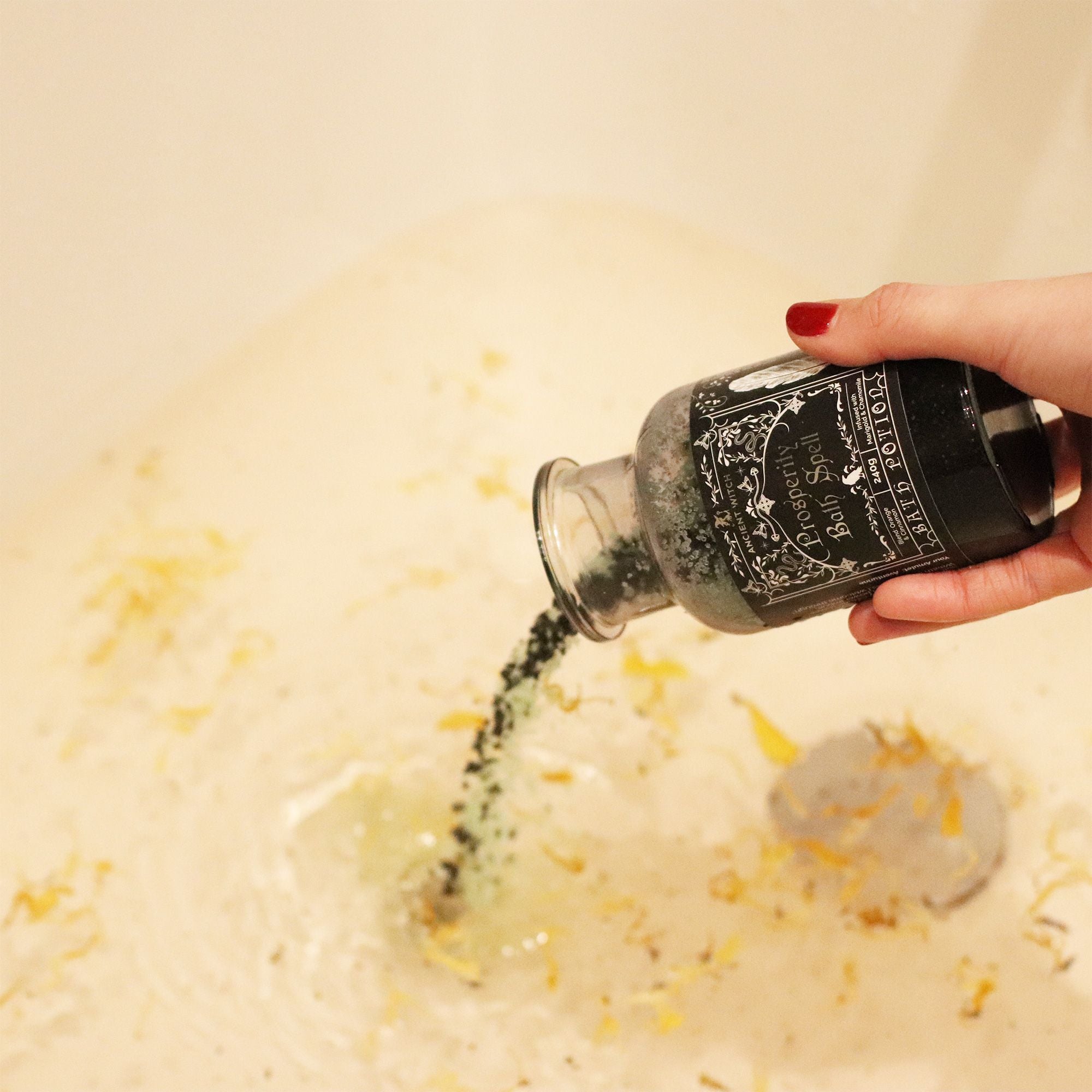 Ancient Witch Bath Spell Potion & Aventurine Crystal Amulet - Prosperity